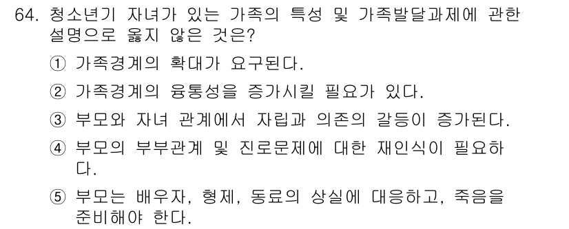 청소년상담사_2급(2교시)(구) 2019년 64번 - 부부는 배우자, 형제, 동료의 상실에 대응하고 죽음을 준비해야 한다는 설... 에 관한 핵심 기출문제