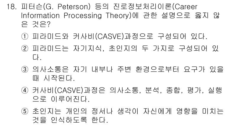 청소년상담사_2급(2교시) 2019년 18번 - 피터슨의 이론은 개인의 정서와 사고가 환경에 미치는 영향을 강조하지만, ... 에 관한 핵심 기출문제