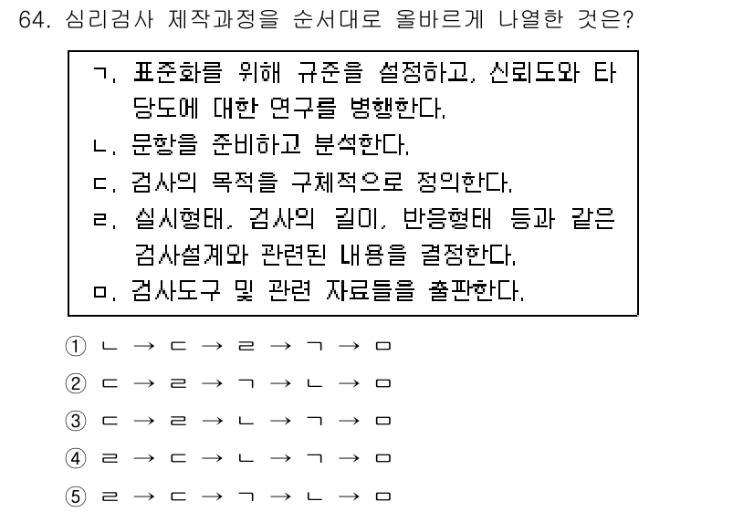 청소년상담사_3급(1교시) 2015년 64번 - 심리검사는 목표를 명확히 설정하고, 평가의 방향과 내용을 구체화하는 것이... 에 관한 핵심 기출문제