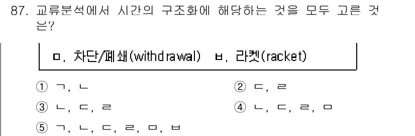 청소년상담사_3급(1교시)(구) 2016년 87번 - 교류분석에서 시간의 구조화는 개인의 행동 패턴과 상호작용을 분석하는 데 ... 에 관한 핵심 기출문제