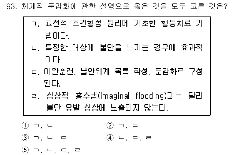 청소년상담사_3급(1교시)(구) 2016년 93번 - 심상적 홍수(imaginal flooding)는 불안 유발 심상이 낮춰지... 에 관한 핵심 기출문제