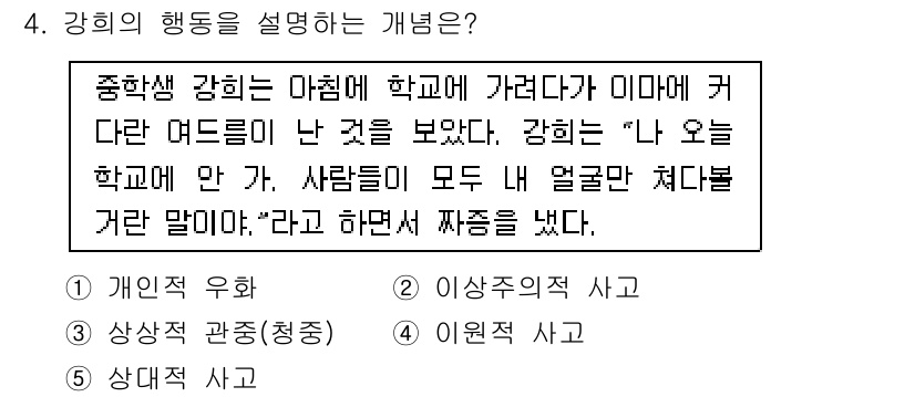 청소년상담사_3급(1교시) 2016년 4번 - 강의의 행동을 설명하는 개념은 "상상적 관점(청중)"입니다. 이는 학생이... 에 관한 핵심 기출문제