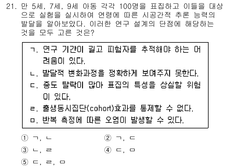 청소년상담사_3급(1교시) 2017년 21번 - 정답인 이유는 중도 탈락이 많아 표본의 신뢰도를 상실할 위험이 크기 때문... 에 관한 핵심 기출문제