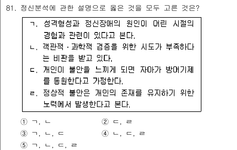 청소년상담사_3급(1교시)(구) 2019년 81번 - 정답이 3인 이유는, 심리적 불안감이나 고통이 발생할 때 이를 적절히 인... 에 관한 핵심 기출문제