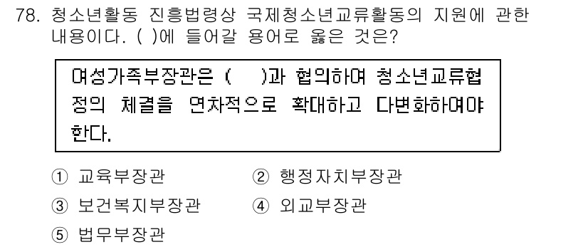 청소년상담사_3급(2교시) 2015년 78번 - 정답인 4번은 청소년교육을 체계적으로 지원하고, 다양한 기관 간의 협력을... 에 관한 핵심 기출문제
