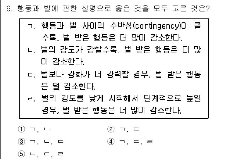 청소년상담사_3급(2교시) 2015년 9번 - 정답 3번은 행동과 벌의 강도 간의 관계를 설명합니다. 벌의 강도가 낮으... 에 관한 핵심 기출문제