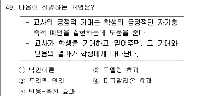 청소년상담사_3급(2교시)(구) 2016년 49번 - 교사가 학생의 긍정적인 기대를 가지고 지원할 때, 학생들은 더욱 자신감을... 에 관한 핵심 기출문제