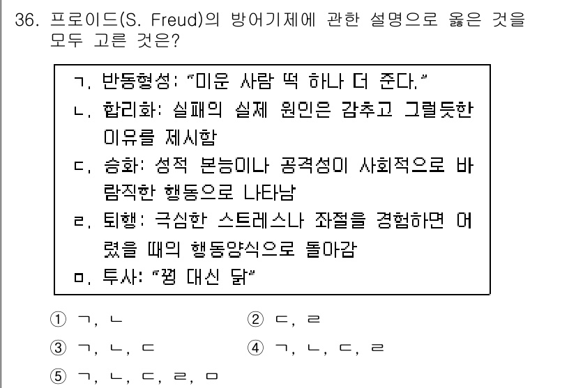 청소년상담사_3급(2교시)(구) 2017년 36번 - 퇴행은 스트레스를 경험할 때 자아가 어린 시절의 행동 방식으로 돌아가는 ... 에 관한 핵심 기출문제