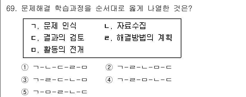 청소년상담사_3급(2교시)(구) 2018년 69번 - 번  
문제 해결 학습 과정은 문제 인식, 활동의 전개, 결과의 검토, ... 에 관한 핵심 기출문제
