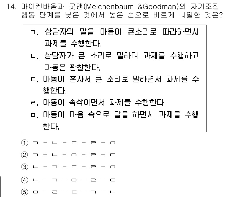 청소년상담사_3급(2교시)(구) 2019년 14번 - 정답이 3번인 이유는, 아동이 속에서 과제를 수행하는 것은 자기조절 능력... 에 관한 핵심 기출문제