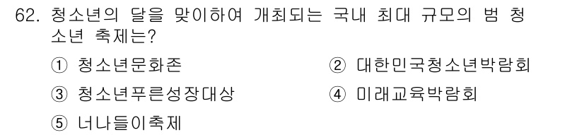 청소년상담사_3급(2교시)(구) 2019년 62번 - 청소년의 달을 맞아 청소년이 주인공이 되는 기념 행사로, 대한민국의 청소... 에 관한 핵심 기출문제