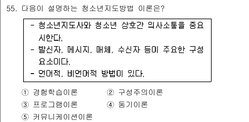 청소년상담사_3급(2교시) 2019년 55번 - 청소년 지도법은 청소년의 발달 단계에 맞춰 그들의 고민과 문제를 이해하고... 에 관한 핵심 기출문제