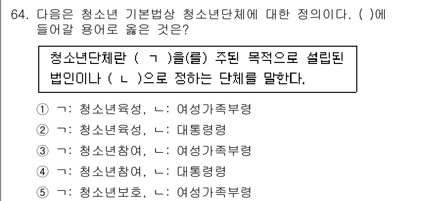 청소년상담사_3급(2교시) 2019년 64번 - 청소년 상담단체는 청소년의 건강한 성장과 발달을 지원하기 위해 설립된 법... 에 관한 핵심 기출문제