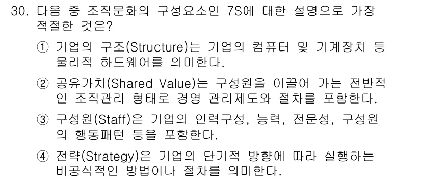 비서_1급 2019년 30번 - . "구성원(Staff)"은 인력 구성을 나타내며, 개인의 능력과 조직 ... 에 관한 핵심 기출문제
