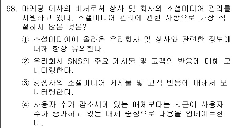 비서_1급 2019년 68번 - 사용자의 수가 증가하면 매체에 있는 내용 또한 증가하게 되며, 이로 인해... 에 관한 핵심 기출문제