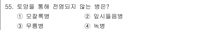 원예기능사 2015년 55번 - 정답은 4. 녹병입니다. 녹병은 환경적 요인에 의해 발생하며, 주로 토양... 에 관한 핵심 기출문제