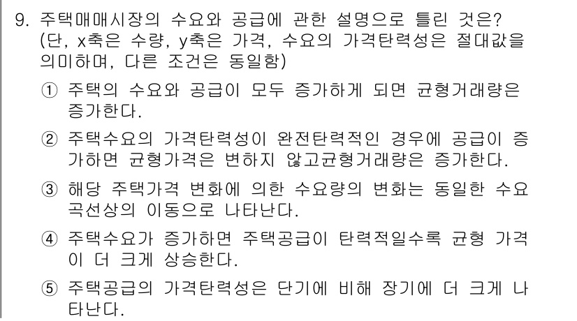 공인중개사_1차 2018년 9번 - 주택시장에서의 수요와 공급의 증가가 동시에 발생할 경우, 시장 균형가격은... 에 관한 핵심 기출문제