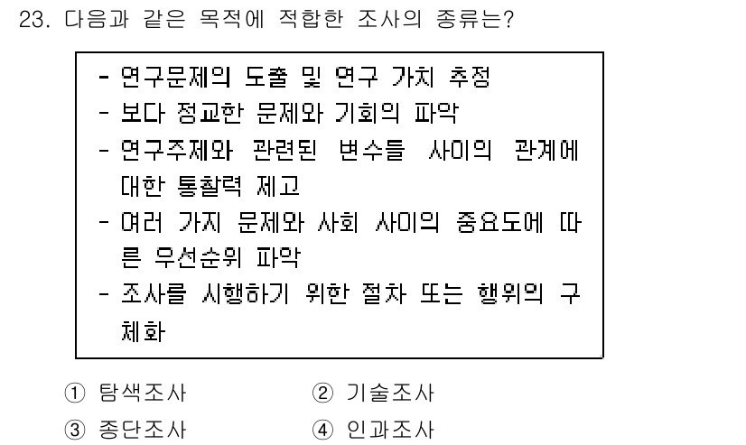 사회조사분석사_2급 2019년 23번 - 해당 자격증의 핵심 개념을 묻는 객관식 문제