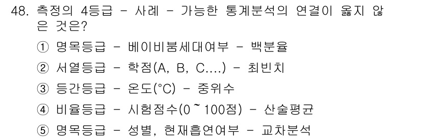 사회복지사_1급(1교시)(구) 2019년 48번 - . 

가능한 통계변수의 연결이 이루어지지 않는 경우는 시험 점수와 관련... 에 관한 핵심 기출문제