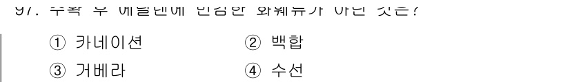 화훼장식기사 2017년 97번 - 정답은 3번 가베라입니다. 가베라는 주로 따뜻한 기후에서 자생하며, 수분... 에 관한 핵심 기출문제