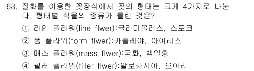화훼장식기사 2018년 63번 - 4번의 필러 플라워(filler flower)는 전체 꽃다발의 빈 공간을... 에 관한 핵심 기출문제