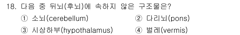 의공산업기사 2015년 18번 - 정답은 3번 시상하부(hypothalamus)입니다. 시상하부는 뇌의 중... 에 관한 핵심 기출문제