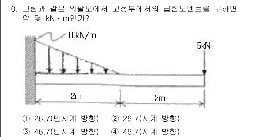 일반기계기사 2019년 10번 - 주어진 문제는 외팔보의 하중 작용에 따른 비틀림 모멘트 계산을 요구합니다... 에 관한 핵심 기출문제