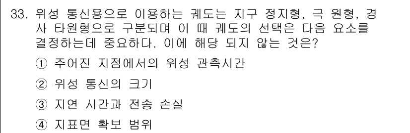 무선설비산업기사 2019년 33번 - 주어진 질문에서 "자연 시간과 전송 손실"은 지구 정적인 관점에서 위상 ... 에 관한 핵심 기출문제