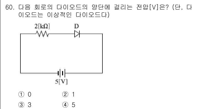 설비보전산업기사 2019년 60번 - 단순 회로에서 다이오드는 0.7V 정도의 전압 강하를 일으키므로, 5V에... 에 관한 핵심 기출문제