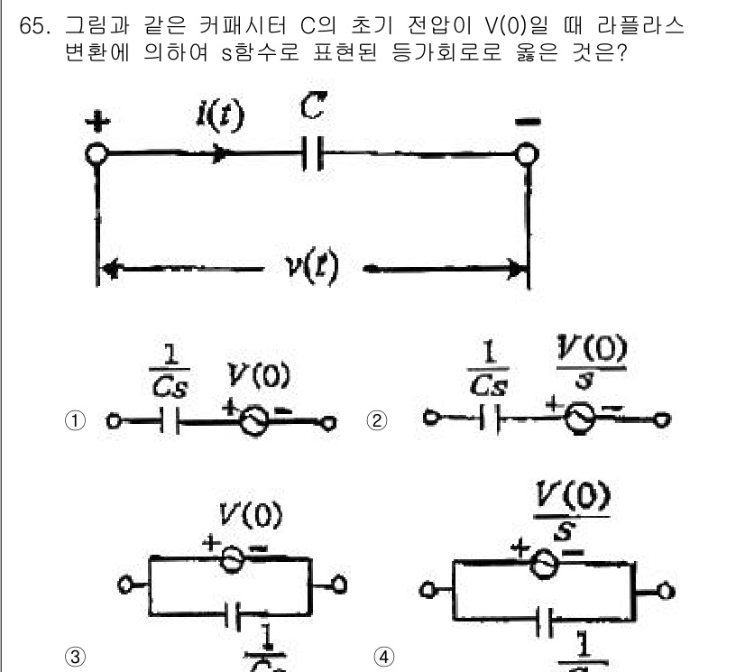 전기공사산업기사 2019년 65번 - 커패시터의 전압(V(t))은 초기 전압(V(0))과 전류(i(t))에 따... 에 관한 핵심 기출문제
