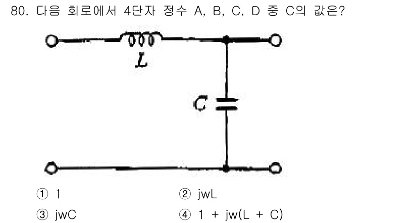 전기공사산업기사 2019년 80번 - 주어진 회로에서 직렬 연결된 인덕터 \(L\)과 커패시터 \(C\)의 임... 에 관한 핵심 기출문제