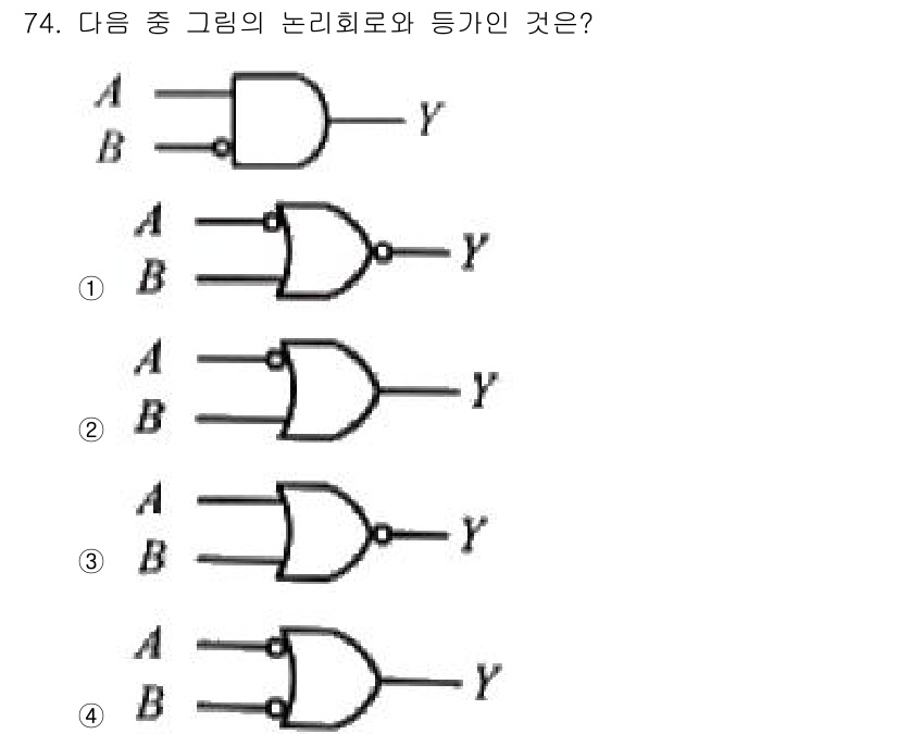 승강기기사 2019년 75번 - 그림에서 A와 B의 논리 연산은 OR 게이트로, Y의 출력이 둘 중 하나... 에 관한 핵심 기출문제