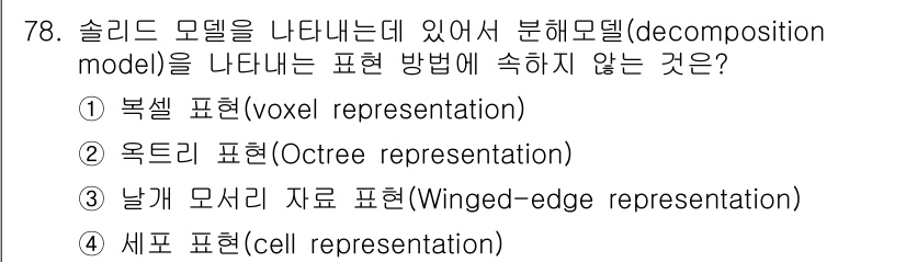기계설계산업기사 2019년 78번 - . 날개 모서리 자료 표헌(Winged-edge representatio... 에 관한 핵심 기출문제
