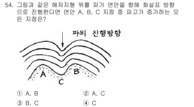 해양환경기사 2016년 54번 - (A, B)  
해저지형의 위를 지나면서 피크의 높이가 A와 B 지점에서... 에 관한 핵심 기출문제