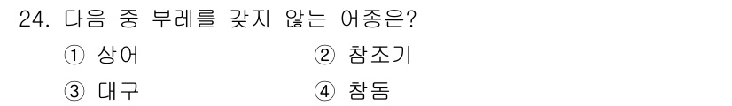 해양환경기사 2017년 24번 - 정답은 1번 상어입니다. 상어는 어류 중 하나이지만, 참조기, 대구, 참... 에 관한 핵심 기출문제