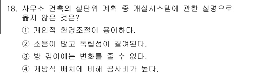 건축산업기사 2019년 18번 - . 소음이 많고 독립성이 결여된다.

해설: 사무소 건축이 주로 집중되는... 에 관한 핵심 기출문제