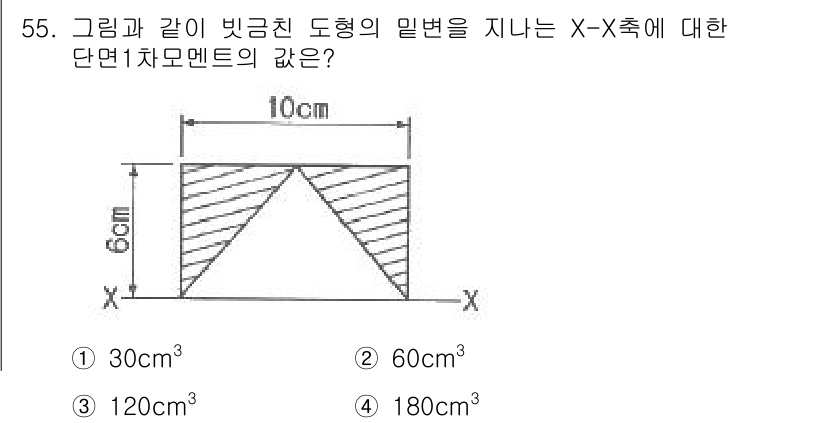 건축산업기사 2019년 55번 - 주어진 도형은 피라미드의 형태로 볼 수 있습니다. 밑면의 넓이는 \( 1... 에 관한 핵심 기출문제