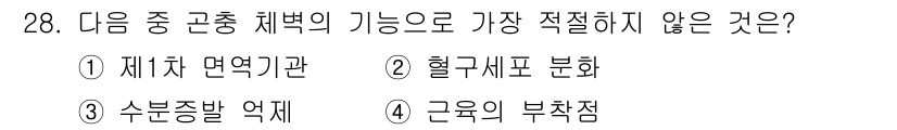 식물보호산업기사 2019년 28번 - 혈구세포 분화는 체액 면역과는 관련이 없고, 면역 기능에서 주로 백혈구와... 에 관한 핵심 기출문제