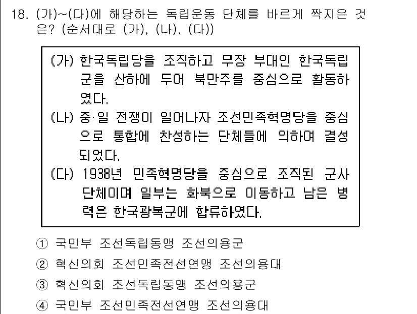 계리직공무원_한국사 2019년 18번 - .

한국독립군은 조선혁명당의 영향 아래 조직되었으며, 이는 통일된 독립... 에 관한 핵심 기출문제