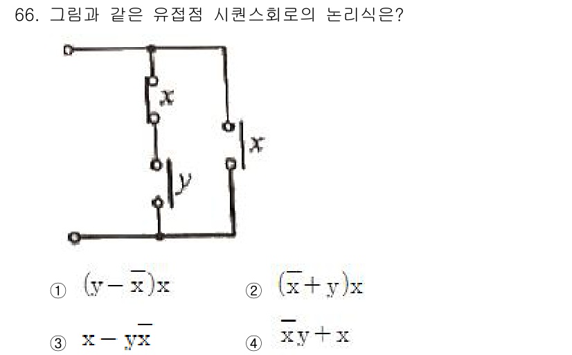 승강기산업기사 2019년 66번 - 주어진 회로의 유접점 논리식은 입력과 출력의 관계를 나타냅니다. 회로에서... 에 관한 핵심 기출문제
