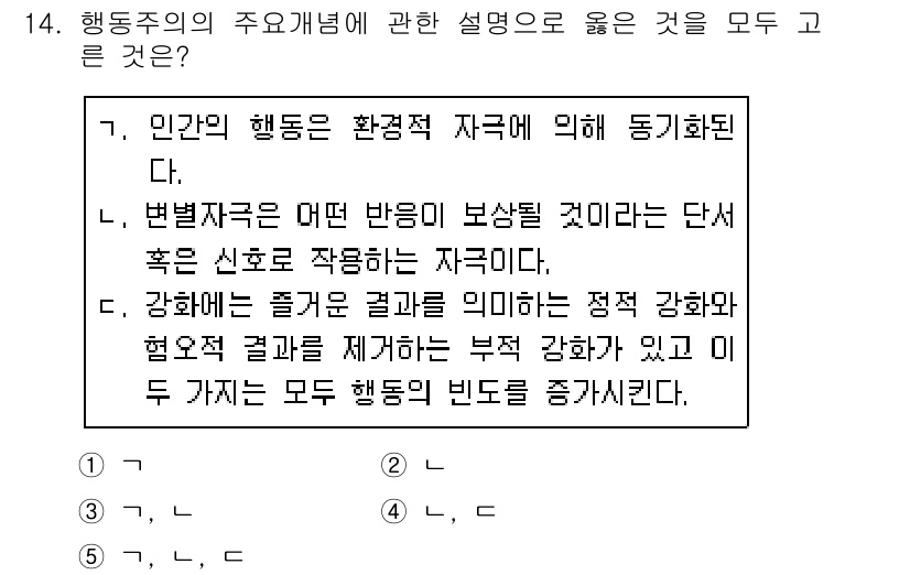 사회복지사_1급(1교시)(구) 2020년 14번 - 정답 5번은 인간 행동이 환경적 자극에 의해 영향을 받는다는 점을 강조합... 에 관한 핵심 기출문제