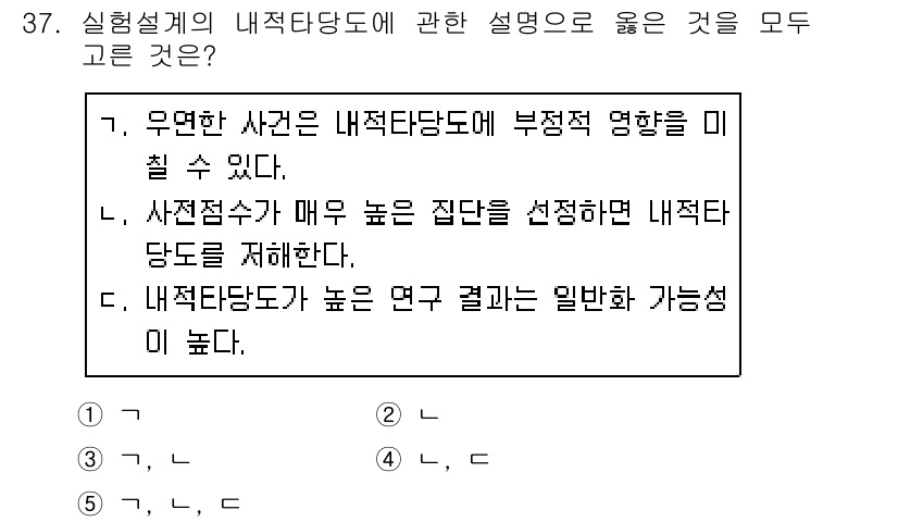 사회복지사_1급(1교시)(구) 2020년 37번 - 정답 3은 "내적타당도가 높은 결과는 일반적인 가능성이 높다"는 의미로,... 에 관한 핵심 기출문제