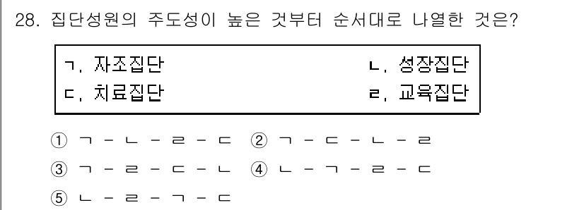 사회복지사_1급(2교시)(구) 2020년 28번 - 자조집단은 개인이 서로의 경험을 통해 지원을 제공하는 형식으로 주도성이 ... 에 관한 핵심 기출문제