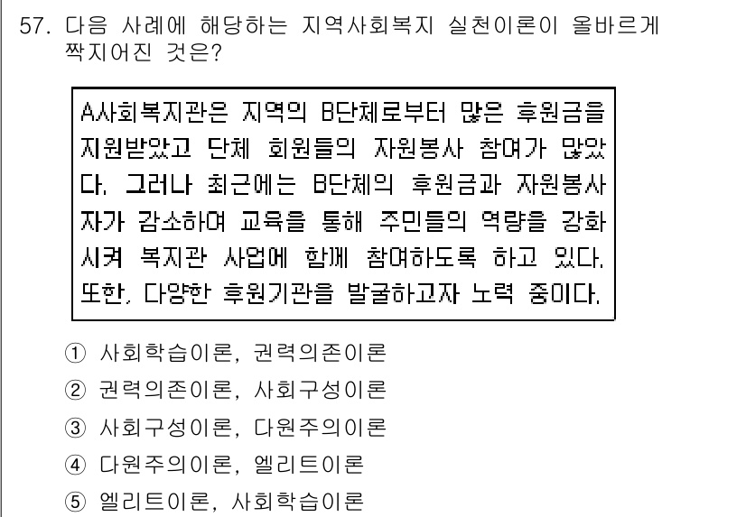 사회복지사_1급(2교시) 2020년 57번 - 이 문제에서 지역 사회복지 실천론이 올바르게 짚고 있는 것은 "A사회복지... 에 관한 핵심 기출문제