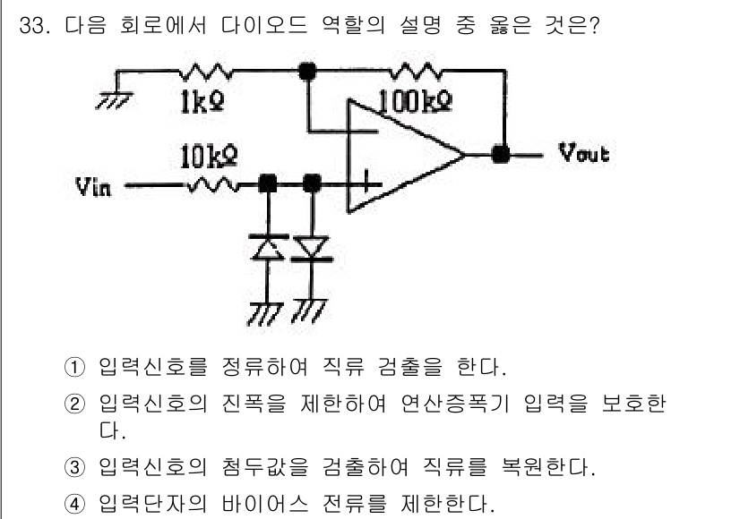 의공기사 2019년 33번 - . 

다이오드는 입력 신호의 부하를 안정적으로 감지하여 직류 전압을 보... 에 관한 핵심 기출문제