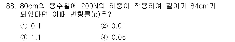 의공기사 2019년 88번 - 이 문제는 용수철의 하중과 변형률 사이의 관계를 다룹니다. 용수철의 원래... 에 관한 핵심 기출문제