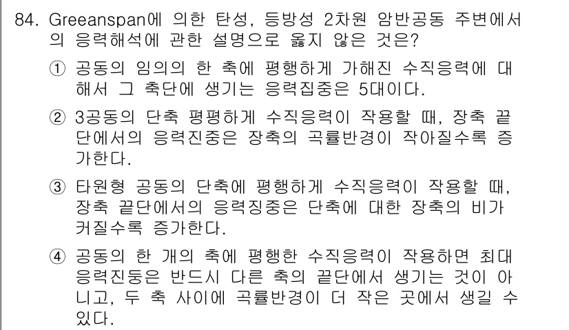 화약류관리기사 2019년 84번 - 3번이 정답입니다. 공동의 단축 평행하기 수직응력작용 시,작을 끝내면 응... 에 관한 핵심 기출문제