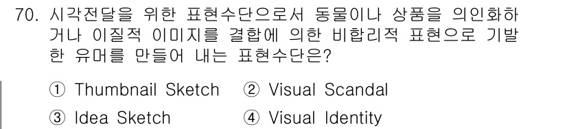 시각디자인산업기사 2019년 70번 - . 비주얼 스캔들(Visual Scandal)은 시각적 인상이나 주목을 ... 에 관한 핵심 기출문제