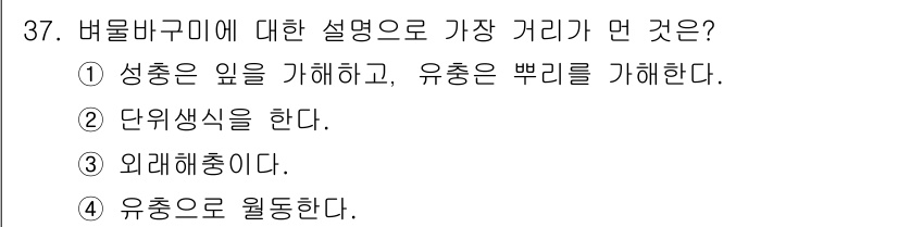 식물보호기사 2019년 37번 - . 유충으로 월동한다.

바람벌레는 유충 상태에서 겨울을 나는 생리적 특... 에 관한 핵심 기출문제