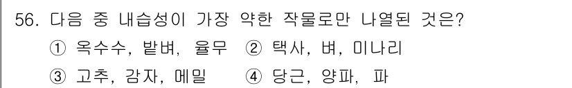 식물보호기사 2019년 56번 - 당근, 양파, 파는 모두 내슬성 작물로, 병해에 강하지만, 다른 선택지에... 에 관한 핵심 기출문제
